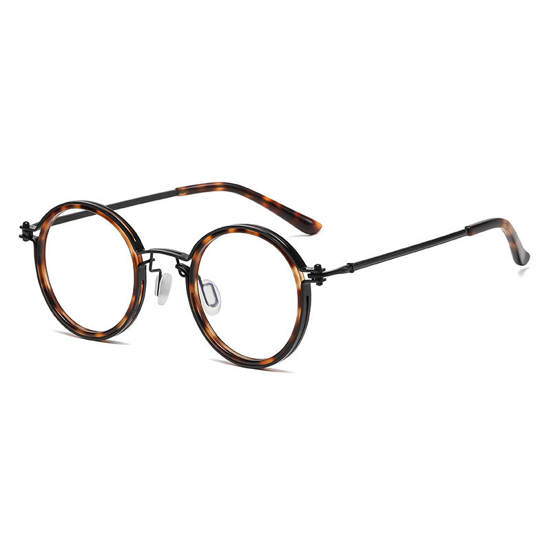 Retro Fashion Men's Round Frame Anti-Blue Ray Plain Glasses