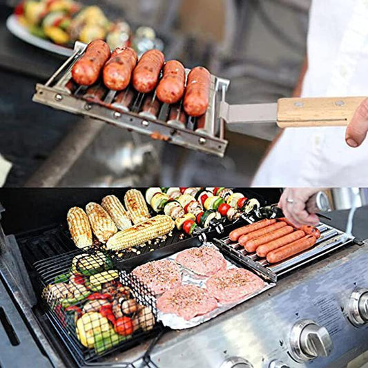 Hot Dog Rack Removable Stainless Steel Roasted Sausage Doll Rack Rolling Barbecue