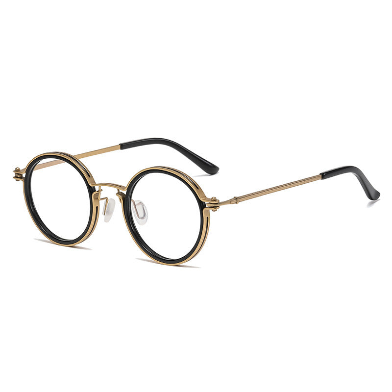 Retro Fashion Men's Round Frame Anti-Blue Ray Plain Glasses