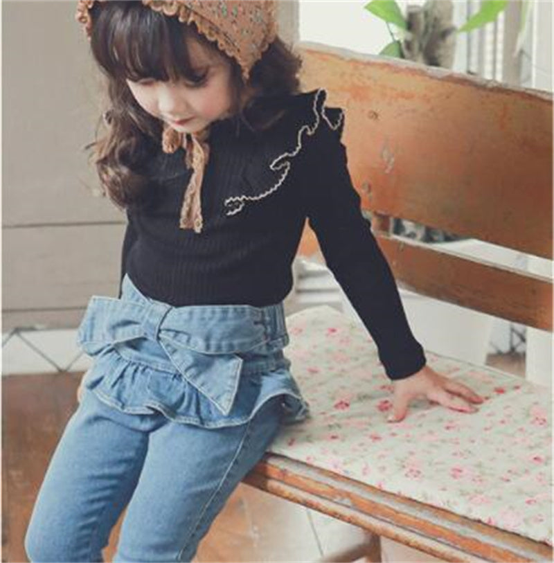 Children Girl Bow Sweet Little Feet Denim Skirt Pants