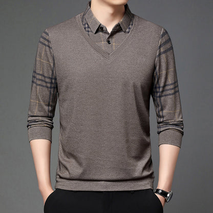 Men Fake Two-piece Lapel Long-sleeved Men's T-shirt