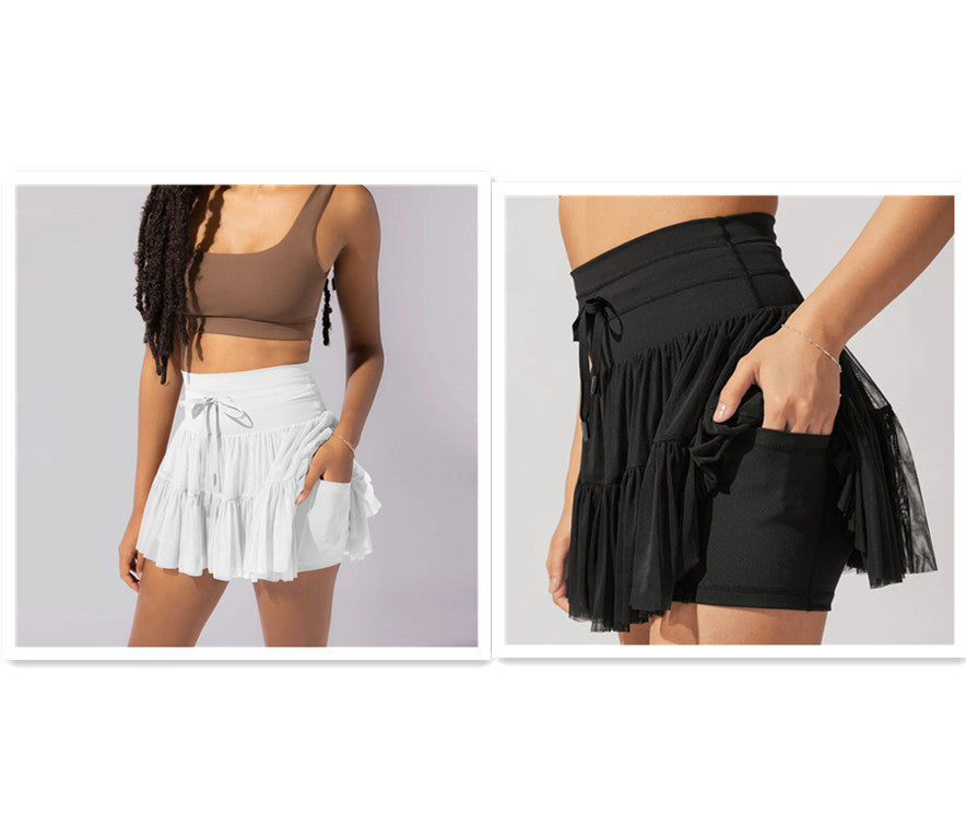 High Waist Dress Lace-up Sports Skirt With Anti-exposure Safety Pants Summer Fashion Pleated Skirt Womens Clothing