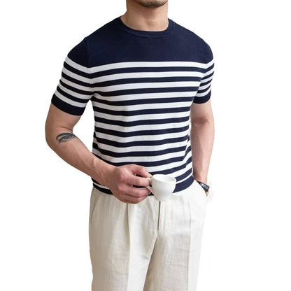 Trendy All-matching Striped T-shirt Men's Short Sleeve