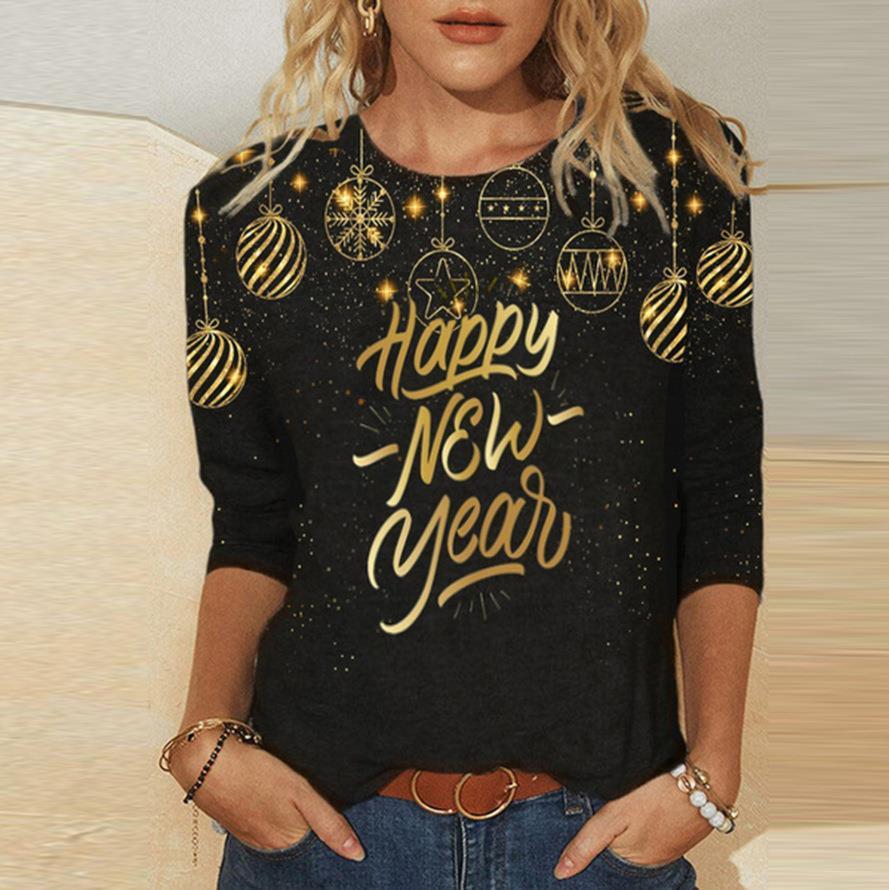 Christmas Printed Long Sleeve T-shirt Top