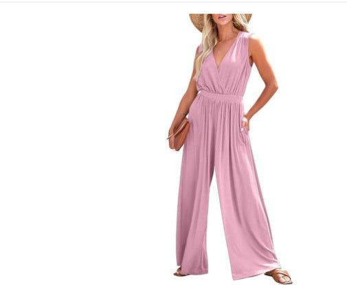 European And American Sleeveless Jumpsuit V-neck Elegant Women's Formal Casual